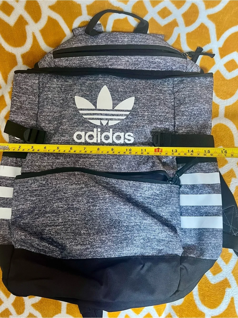 adidas Grey Heather and Black Men’s Backpack with White Stripes